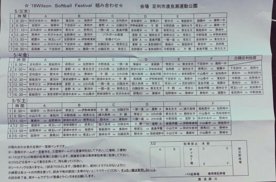ウイルソン　ソフトボールフェスティバル組み合わせ
